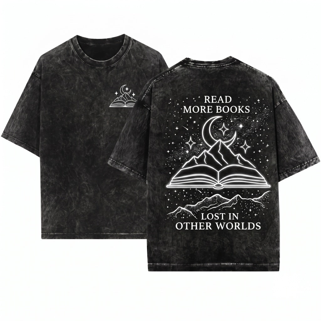 Embroidered Open Book Lover Gift Top Graphic Heavyweight Cotton Vintage Retro Fashion Casual Apparel Clothing Unisex Wash T-Shirt