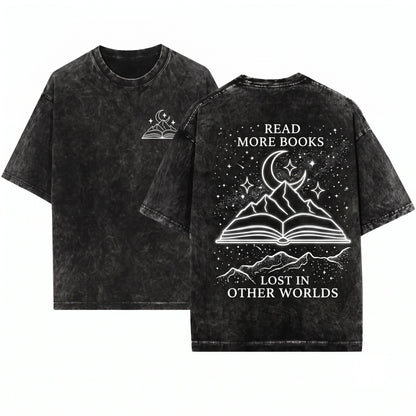 Embroidered Open Book Lover Gift Top Graphic Heavyweight Cotton Vintage Retro Fashion Casual Apparel Clothing Unisex Wash T-Shirt