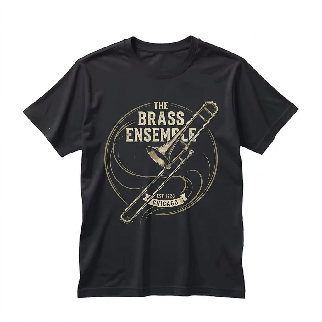 Flowing Line Art Trombone Brass Instrument Faux Gold Graphic Music Themed Apparel Unisex TShirt