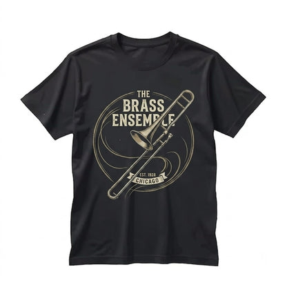 Flowing Line Art Trombone Brass Instrument Faux Gold Graphic Music Themed Apparel Unisex TShirt