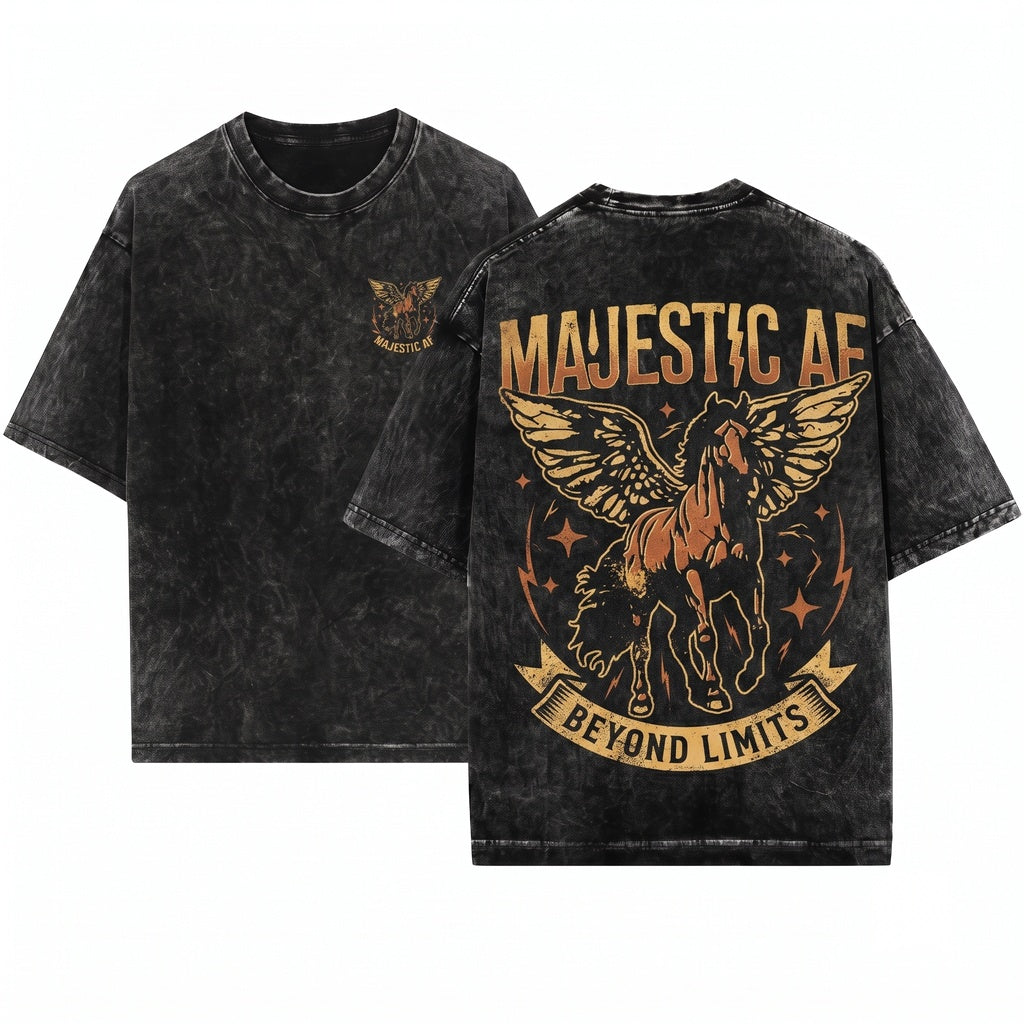 Majestic Retro Graphic Pegasus Printable Unisex Wash T-Shirt