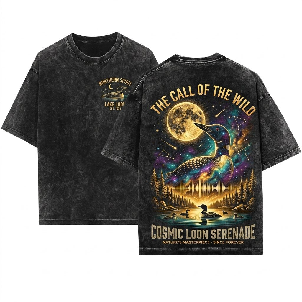 Vintage Loon Howling Moon Retro Duck Bird Full Animal Lover Gift 90s Graphic Unisex Wash T-Shirt