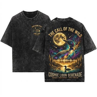 Vintage Loon Howling Moon Retro Duck Bird Full Animal Lover Gift 90s Graphic Unisex Wash T-Shirt