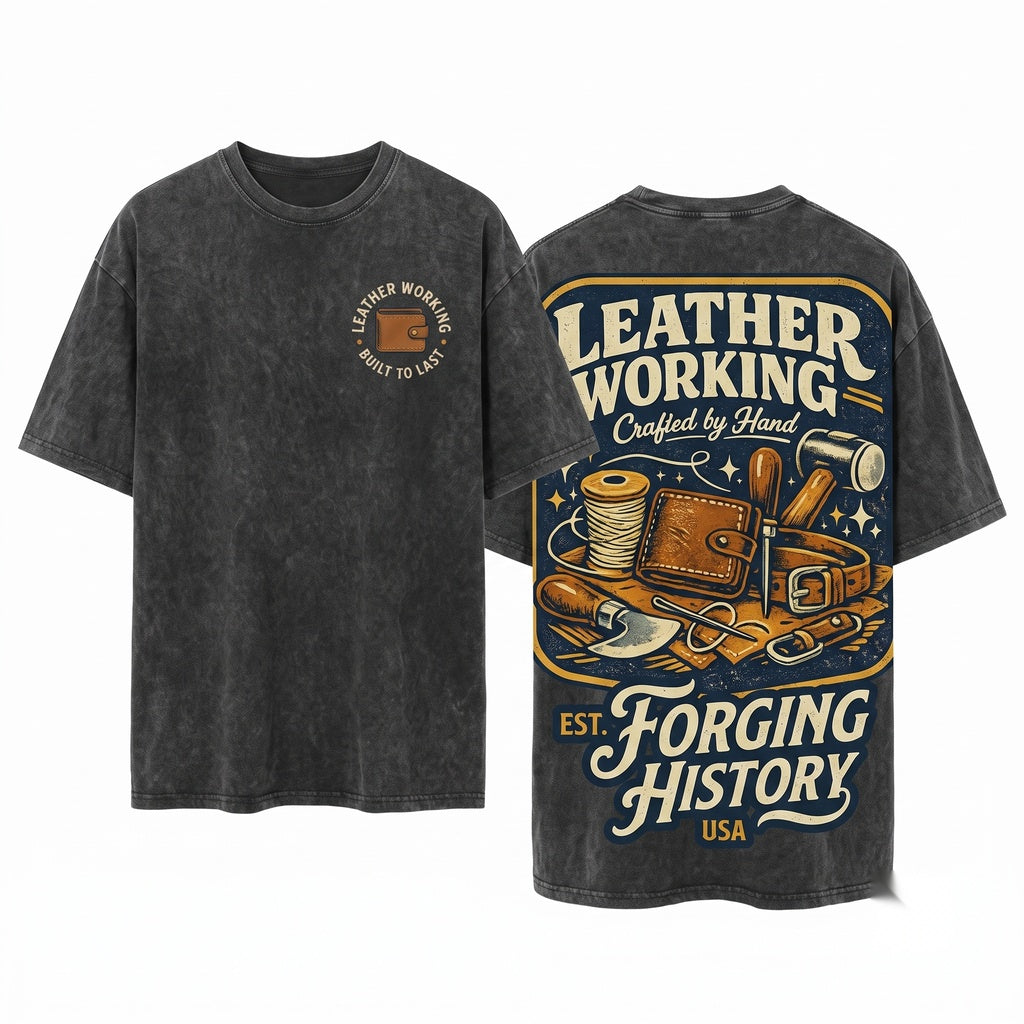 Handmade Leatherwork Artisan Tool Graphic Durable Vintage Apparel Unisex Wash T-Shirt