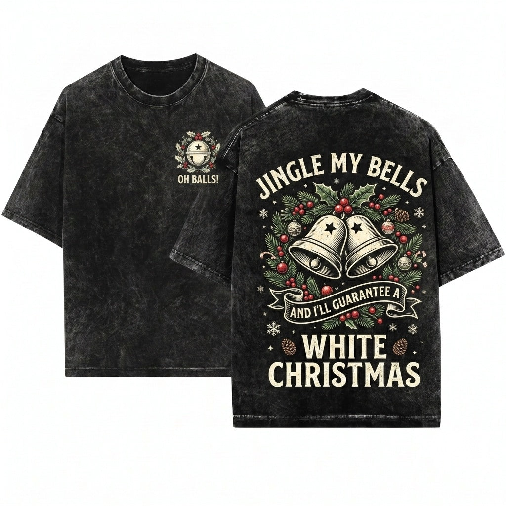 Funny Jingle My Bells Oh Balls Matching Couple Christmas Graphic Unisex Wash T-Shirt