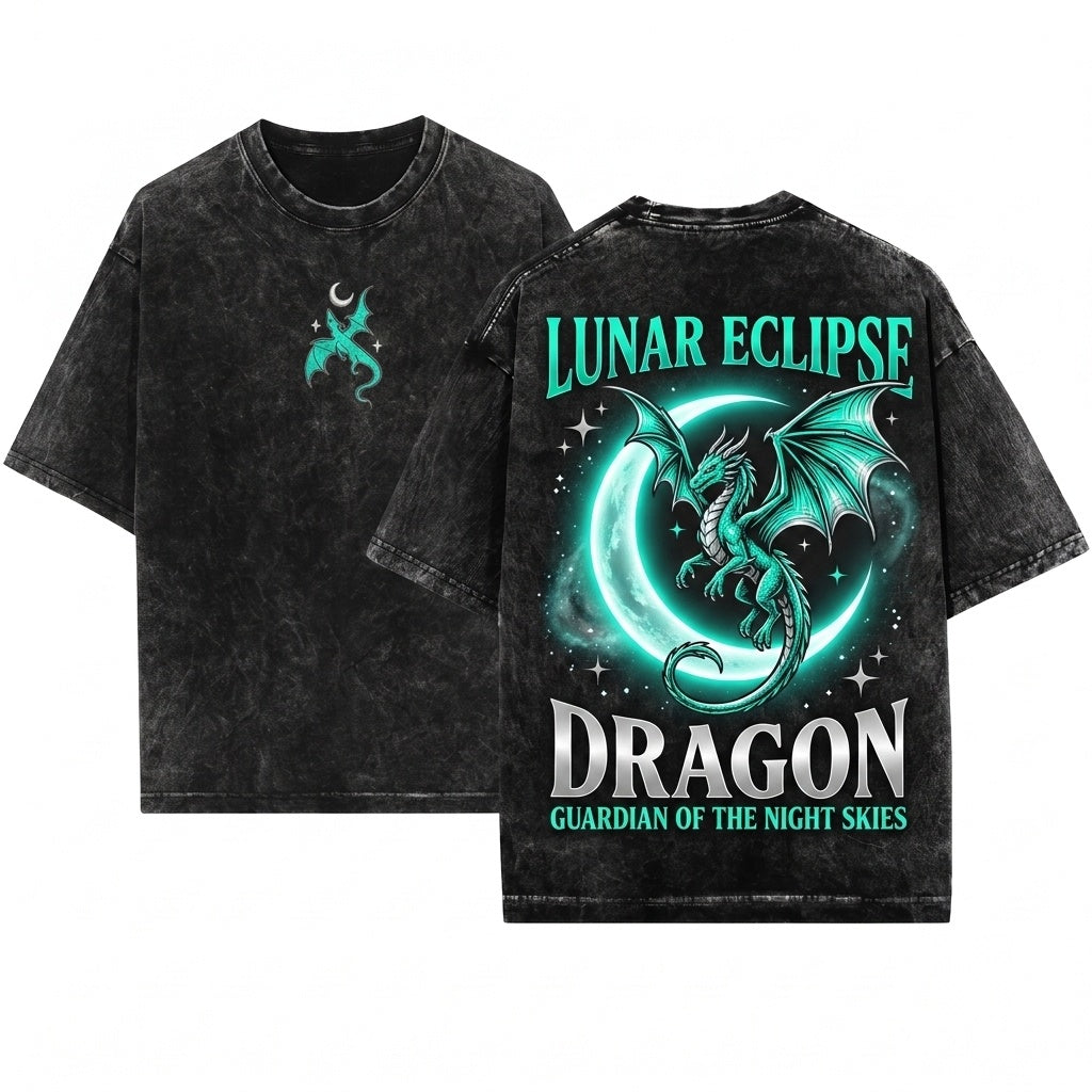 Embroidered Moon Dragon Fantasy Bookish Witchy Apparel Unisex Wash T-Shirt