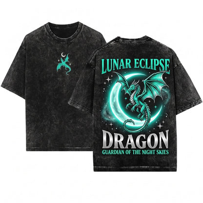 Embroidered Moon Dragon Fantasy Bookish Witchy Apparel Unisex Wash T-Shirt