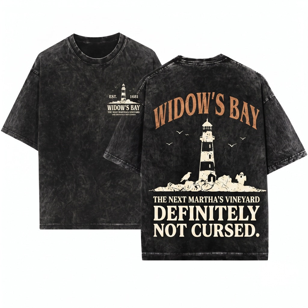 Widows Bay Tourist Horror Graphic Retro Haunted Town Travel Crewneck Halloween Costume Unisex Wash T-Shirt