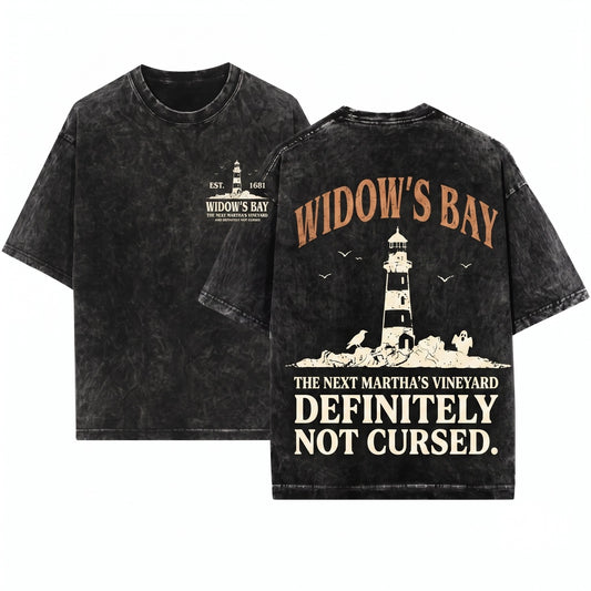 Widows Bay Tourist Horror Graphic Retro Haunted Town Travel Crewneck Halloween Costume Unisex Wash T-Shirt