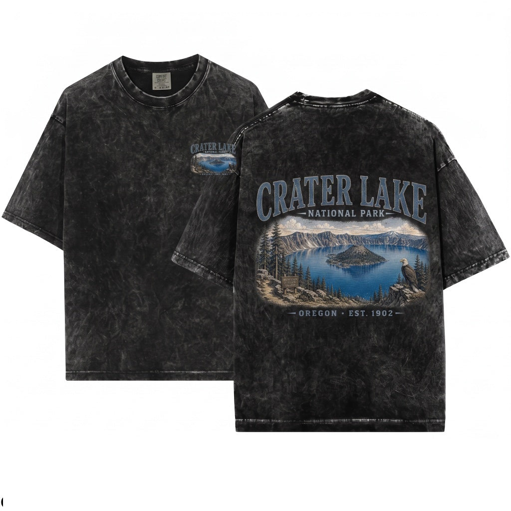 Vintage Crater Lake Oregon National Park Mountain Scenic Nature Travel Gift Unisex Wash T-Shirt