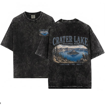 Vintage Crater Lake Oregon National Park Mountain Scenic Nature Travel Gift Unisex Wash T-Shirt