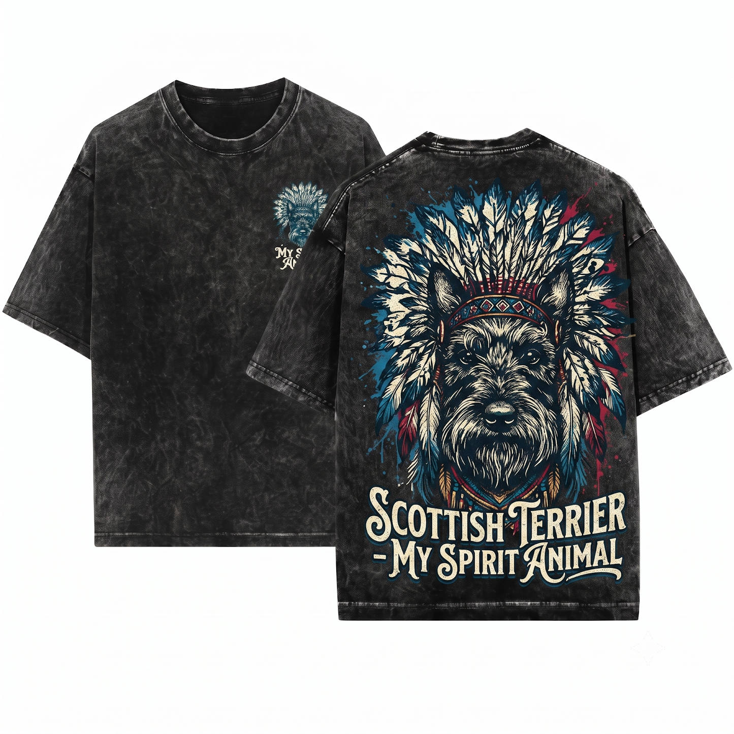 Scottish Terrier Spirit Animal Graphic Tee Retro Vintage Style Dog Lover Gift Cute Scottie Dog Owner Apparel Unisex Heavyweight Garment-Dyed T-Shirt