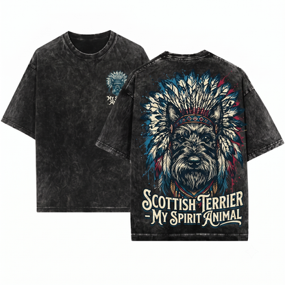 Scottish Terrier Spirit Animal Graphic Tee Retro Vintage Style Dog Lover Gift Cute Scottie Dog Owner Apparel Unisex Heavyweight Garment-Dyed T-Shirt