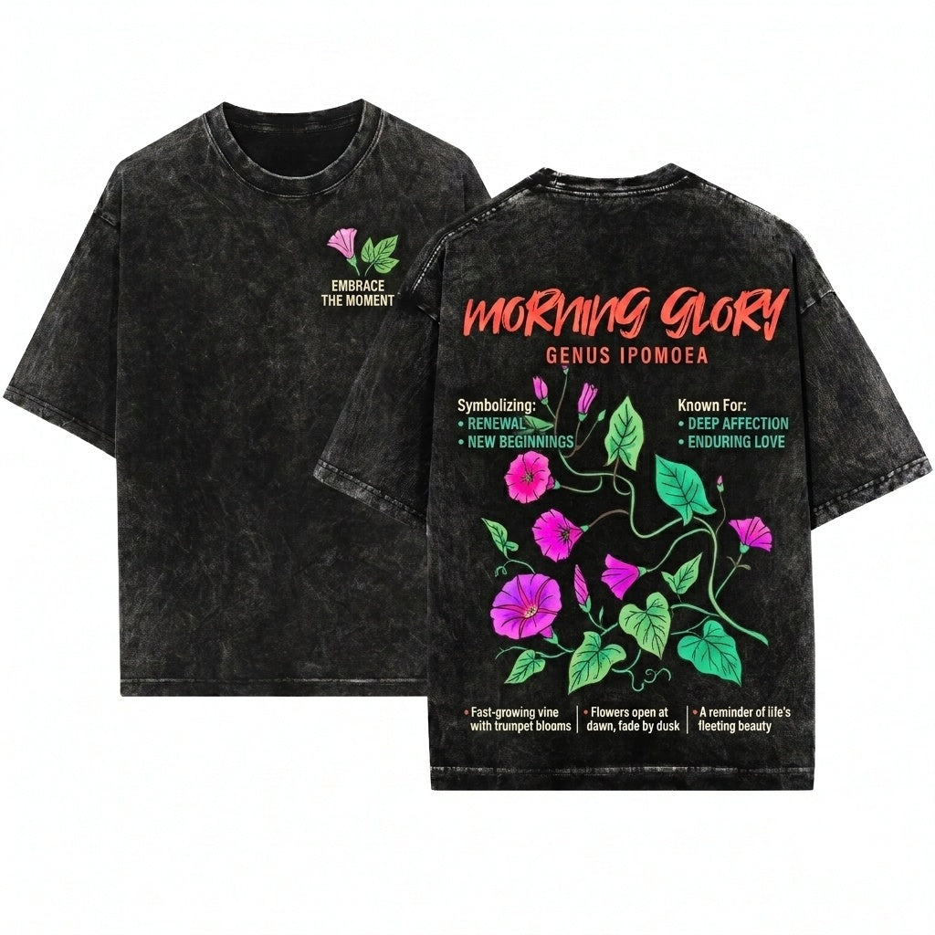 Morning Glory Flower Botanical Garment Dyed Vintage Unisex Wash T-Shirt