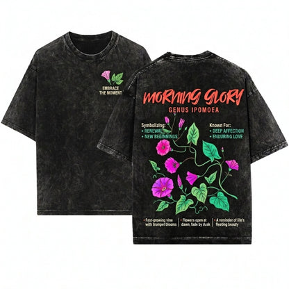 Morning Glory Flower Botanical Garment Dyed Vintage Unisex Wash T-Shirt