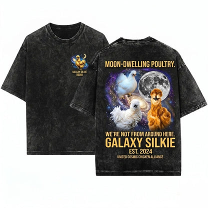 Silkie Chicken Retro Moon Vintage Graphic Funny Oversized Unisex Wash T-Shirt