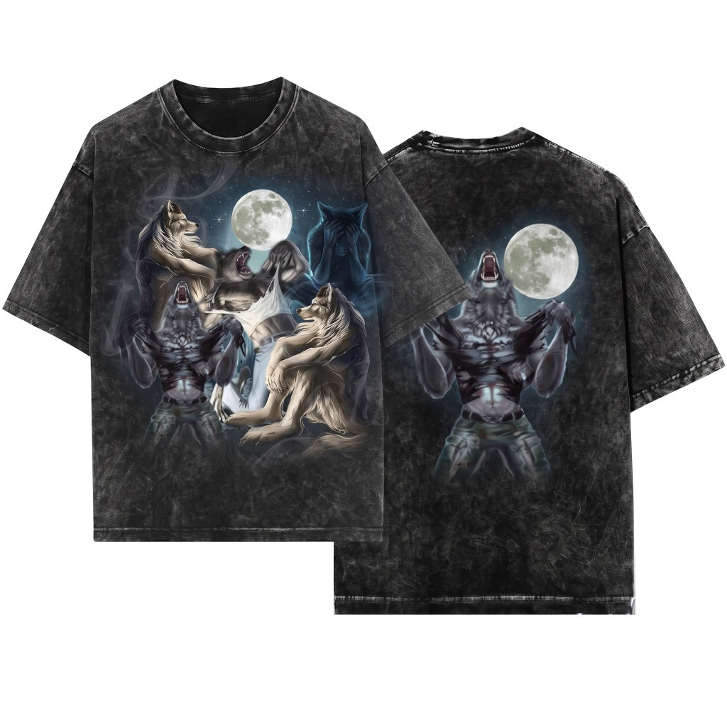 Alpha Wolf Vintage 90s Retro Meme Grunge Emo Silly Washed Graphic Apparel Unisex Wash T-Shirt