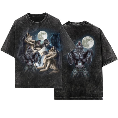 Alpha Wolf Vintage 90s Retro Meme Grunge Emo Silly Washed Graphic Apparel Unisex Wash T-Shirt