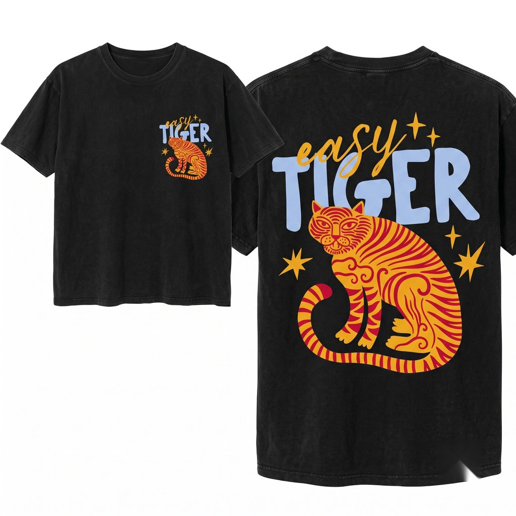 Easy Tiger Graphic Cropped Boxy Womens Retro Boho Festival Top Unisex Wash T-Shirt
