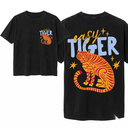 Easy Tiger Graphic Cropped Boxy Womens Retro Boho Festival Top Unisex Wash T-Shirt