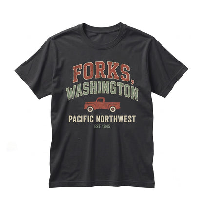 City of Forks Washington Embroidered Bella Truck Vintage Graphic Crewneck Pullover Unisex TShirt