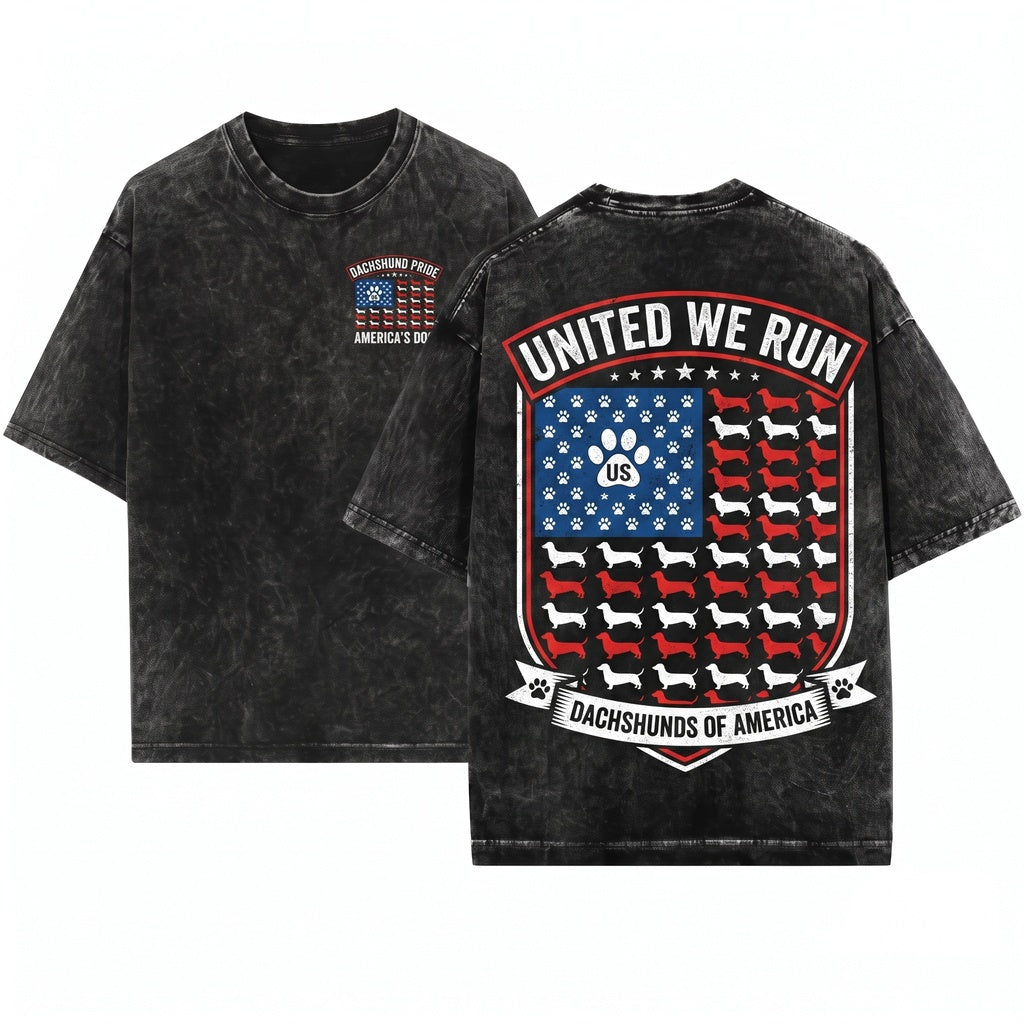 Dachshund American Flag Patriotic Wiener USA Distressed Doxie 4th Of July Funny Sausage Dog Gift Unisex Wash T-Shirt