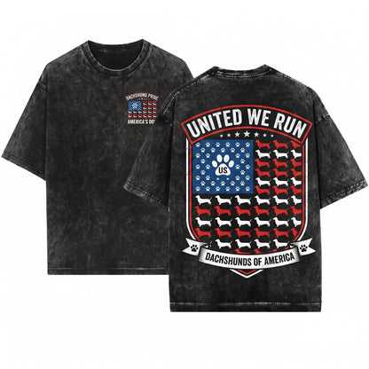 Dachshund American Flag Patriotic Wiener USA Distressed Doxie 4th Of July Funny Sausage Dog Gift Unisex Wash T-Shirt