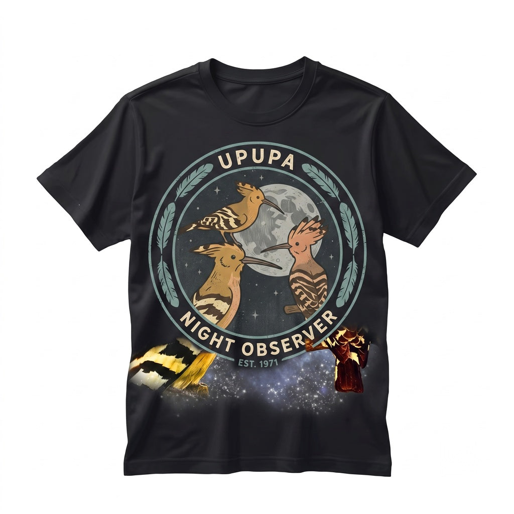 Vintage Three Hoopoe Graphic Retro Moon Exotic Bird Lovers Gift Funny Cosmic Wildlife Animal Oversized Unisex TShirt