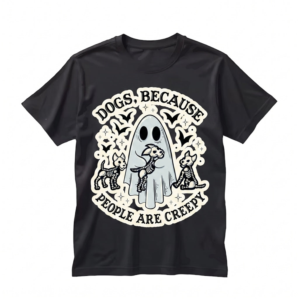 People Are Creepy Ghost Dog Skeleton Spooky Halloween Graphic Unisex TShirt