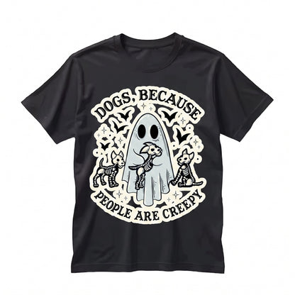 People Are Creepy Ghost Dog Skeleton Spooky Halloween Graphic Unisex TShirt