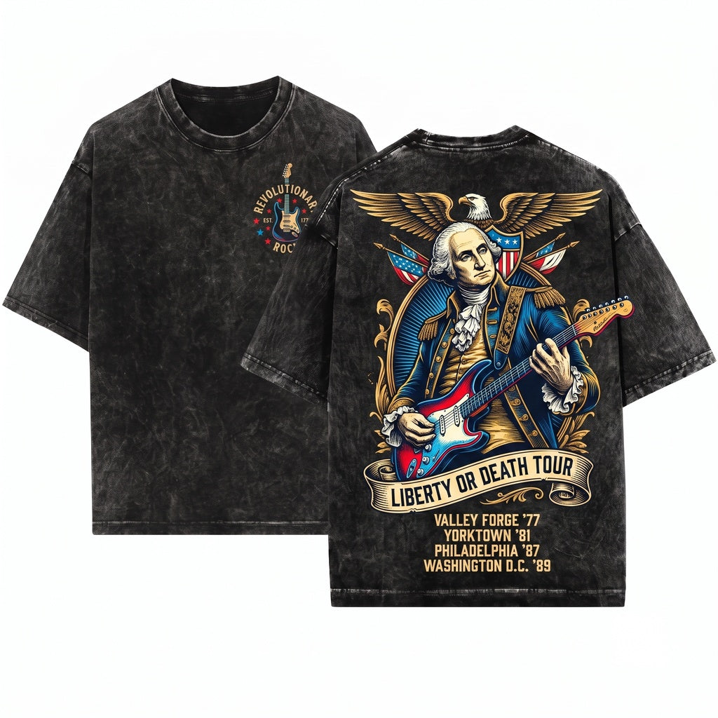 George Washington Distressed Guitar Patriotic Vintage America 4th Of July Concert Unisex Wash T-Shirt