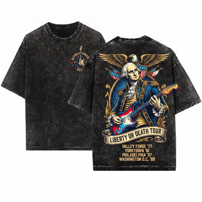 George Washington Distressed Guitar Patriotic Vintage America 4th Of July Concert Unisex Wash T-Shirt