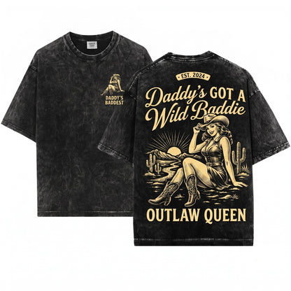 Daddys Got A Baddie Funny Vintage Cowgirl Western Graphic Country Rodeo Outfit Unisex Wash T-Shirt