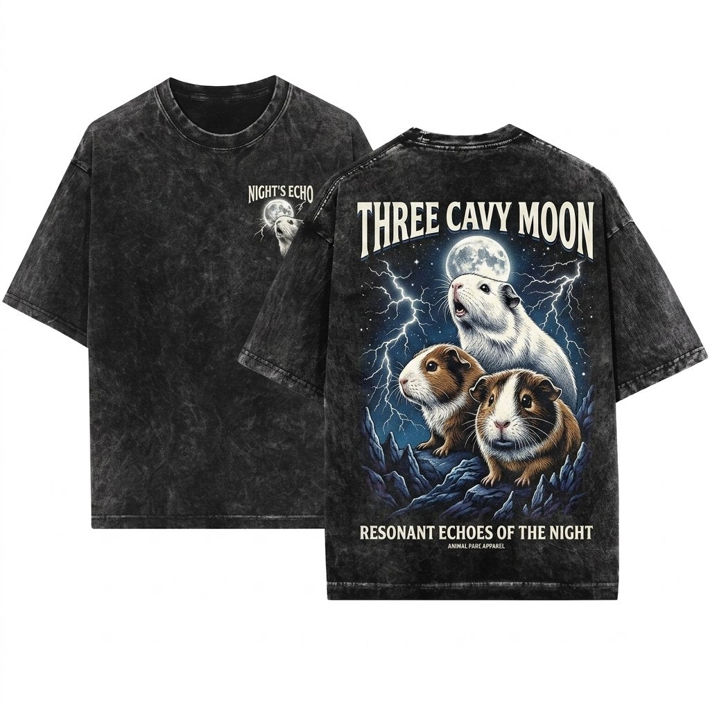 Lightning Guinea Pigs Vintage Dark Graphic 90s Retro Howling Moon Animals Gift Unisex Wash T-Shirt