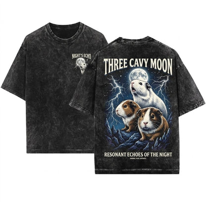 Lightning Guinea Pigs Vintage Dark Graphic 90s Retro Howling Moon Animals Gift Unisex Wash T-Shirt
