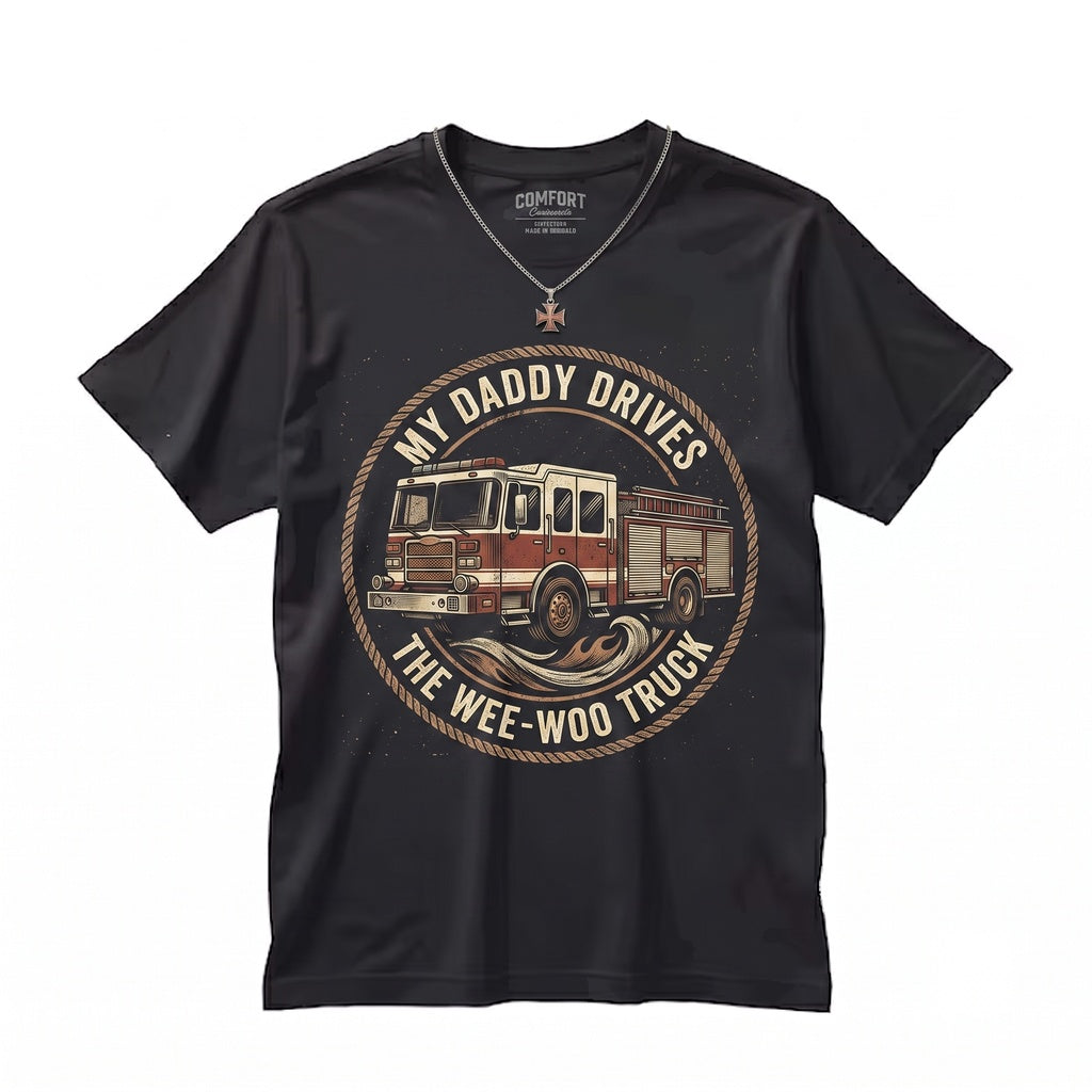 Cute My Daddy Drives The Wee-WOO Truck Fathers Day Dad Gift Graphic Unisex TShirt