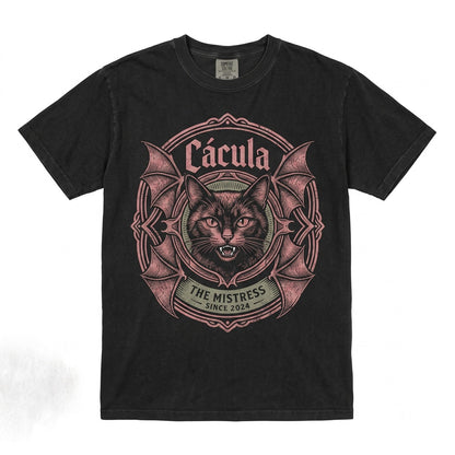 Gothic Black Cat Vampire Bat Wings Spooky Fangs Dark Horror Graphic Unisex TShirt
