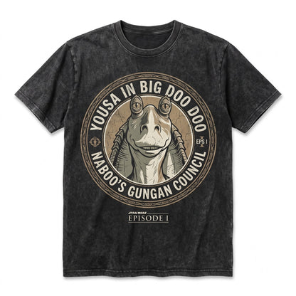 Vintage Jar Jar Binks Graphic Double-Sided Retro Sci-Fi Meme Cotton Apparel Unisex TShirt