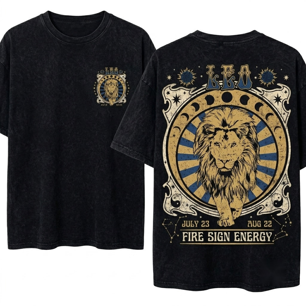 Vintage Leo Zodiac Lion Astrology Unisex Wash T-Shirt