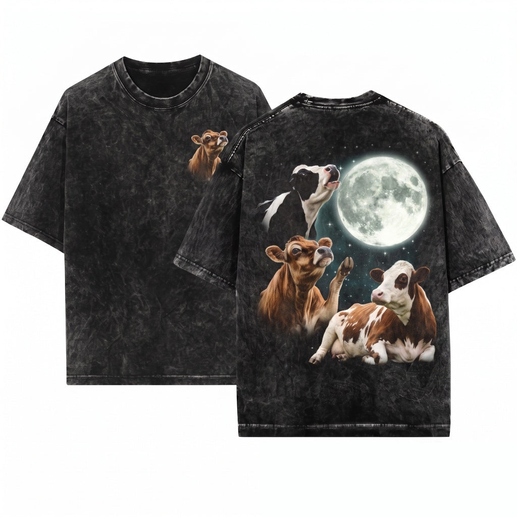 Vintage 90s Cow Howling at Moon Graphic Retro Farm Country Western Gift Unisex Wash T-Shirt