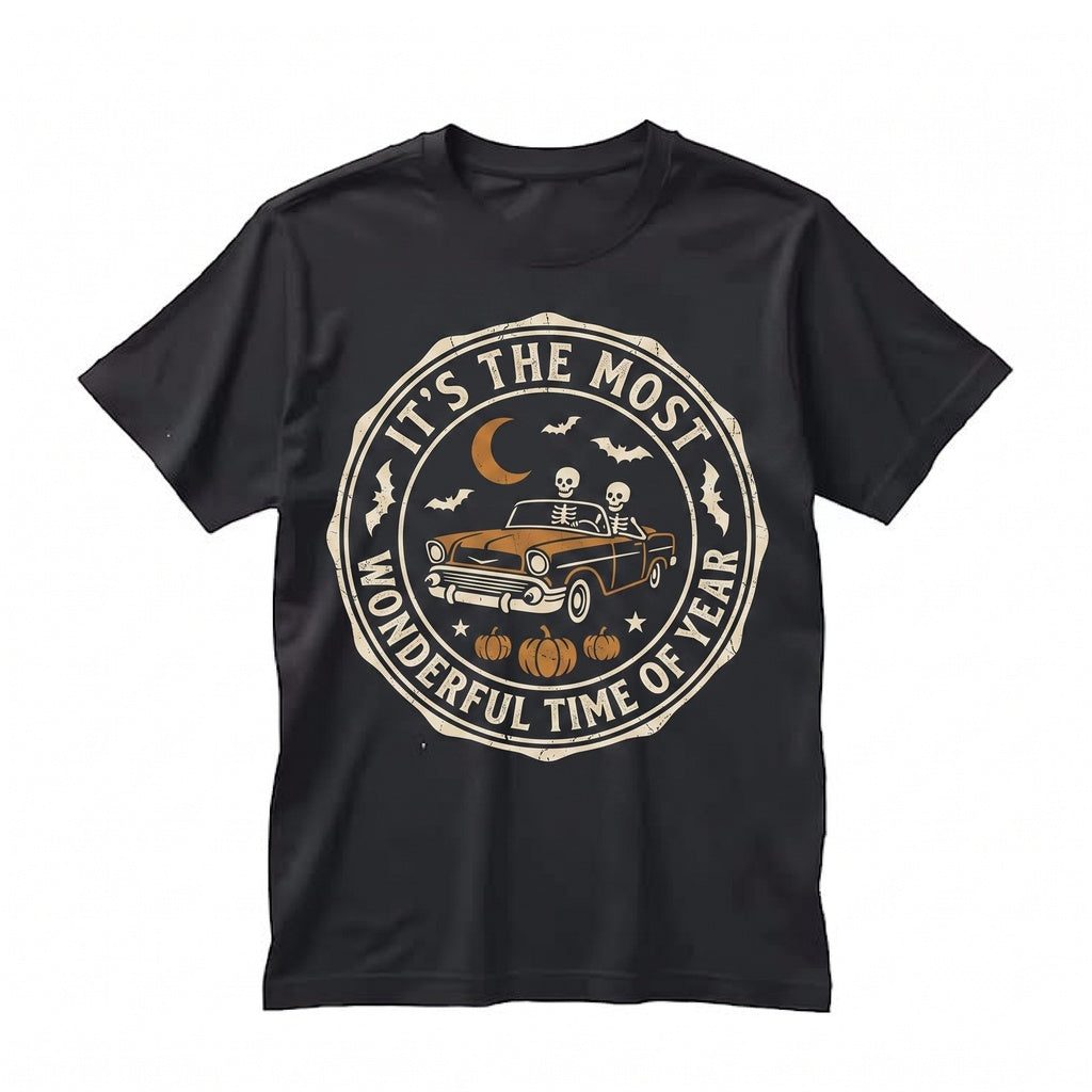 Funny Vintage Skeleton Driving Car Spooky Halloween Retro Gothic Graphic Unisex TShirt
