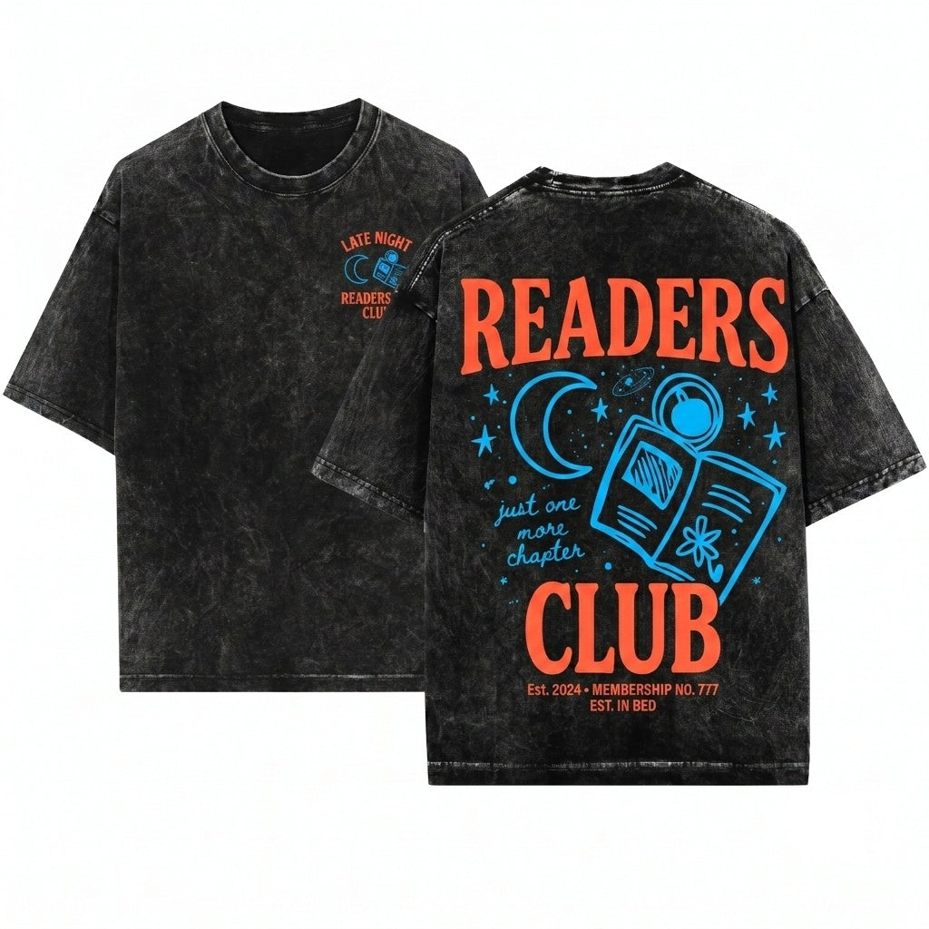 Late Night Readers Club Bookish Bookworm Reading Graphic Tee Book Lover Gift Club Unisex Wash T-Shirt