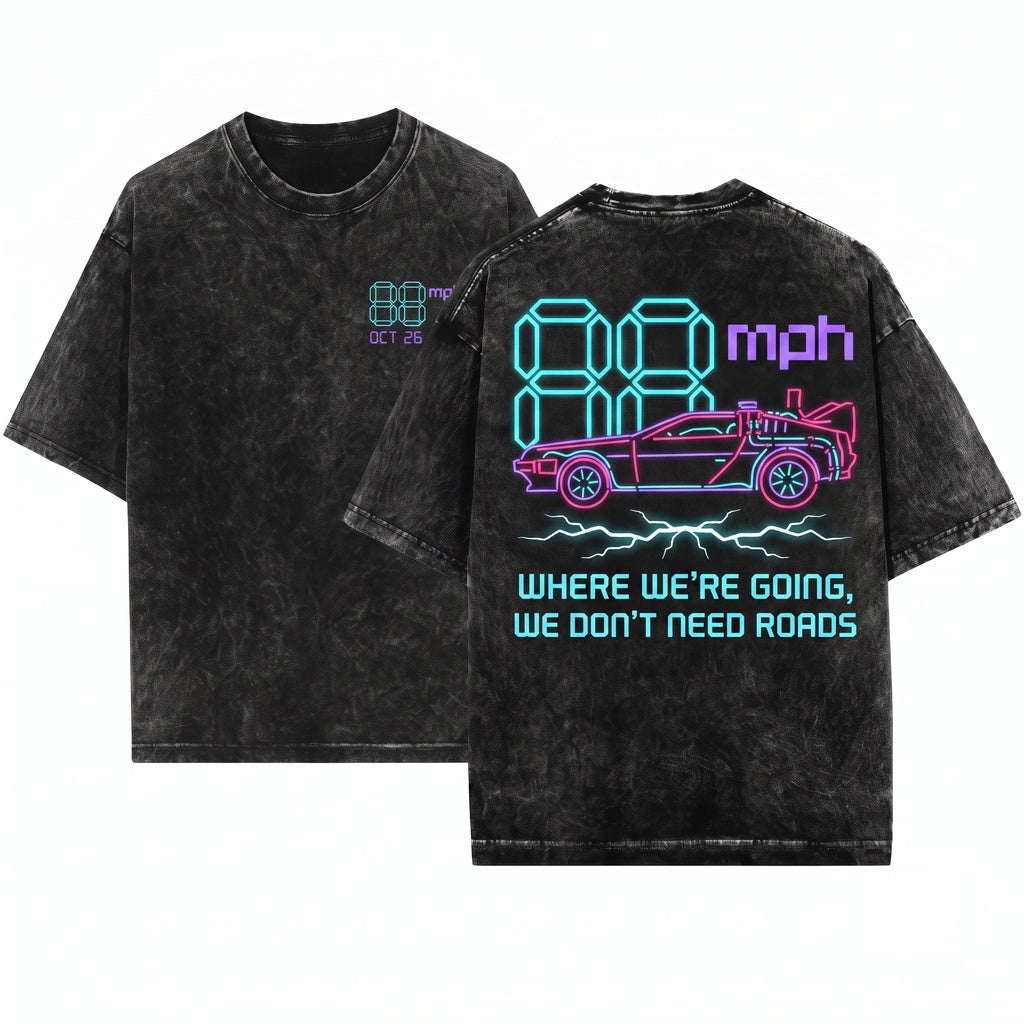 Retro 80s Sci-Fi 88mph Future Movie Graphic Unisex Wash T-Shirt
