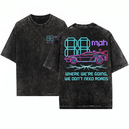 Retro 80s Sci-Fi 88mph Future Movie Graphic Unisex Wash T-Shirt