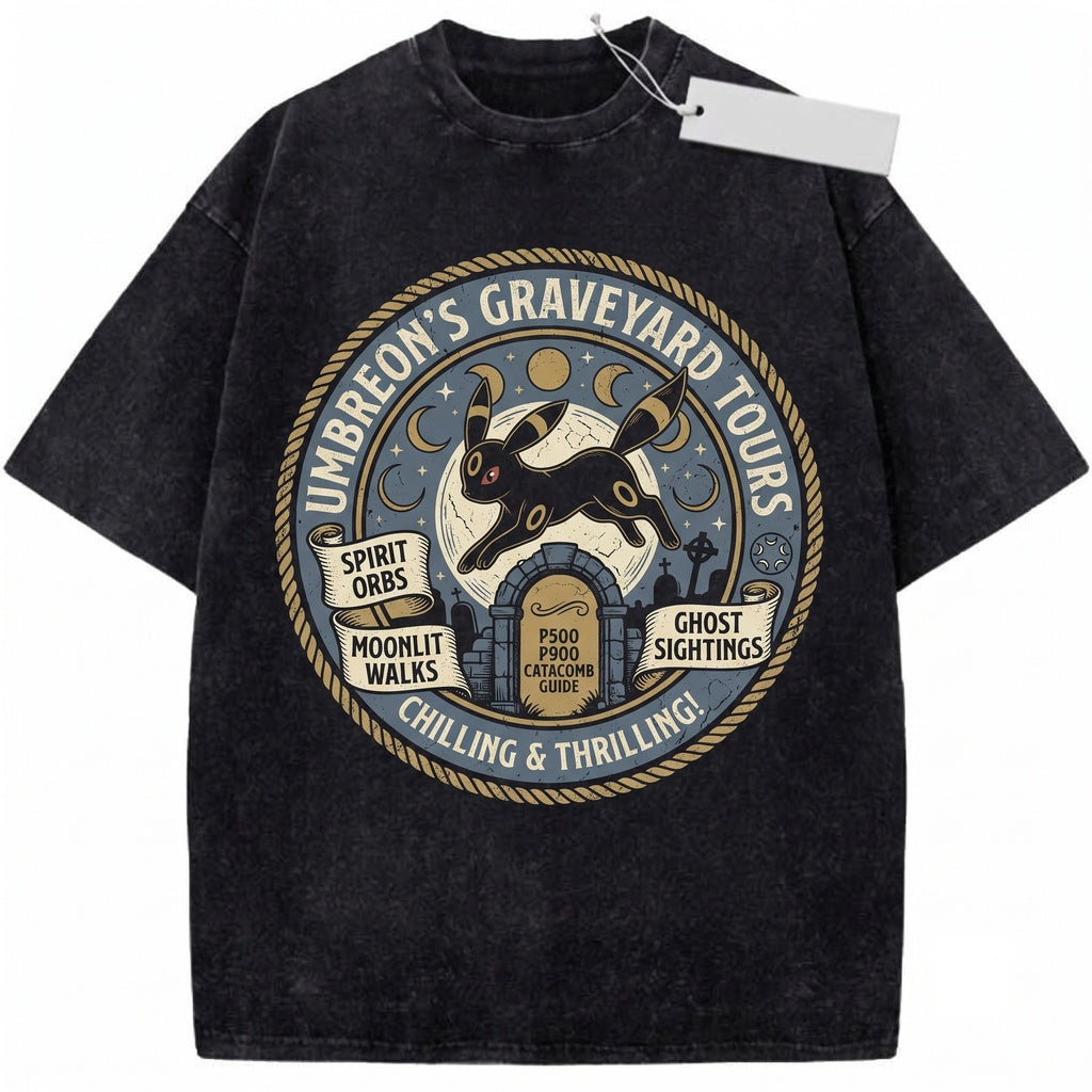 Vintage Umbreon Washed Ghost Tour Eeveelution Anime Dark Moonlight Retro Gamer Graphic Cotton Top Unisex TShirt