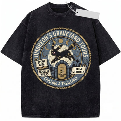 Vintage Umbreon Washed Ghost Tour Eeveelution Anime Dark Moonlight Retro Gamer Graphic Cotton Top Unisex TShirt