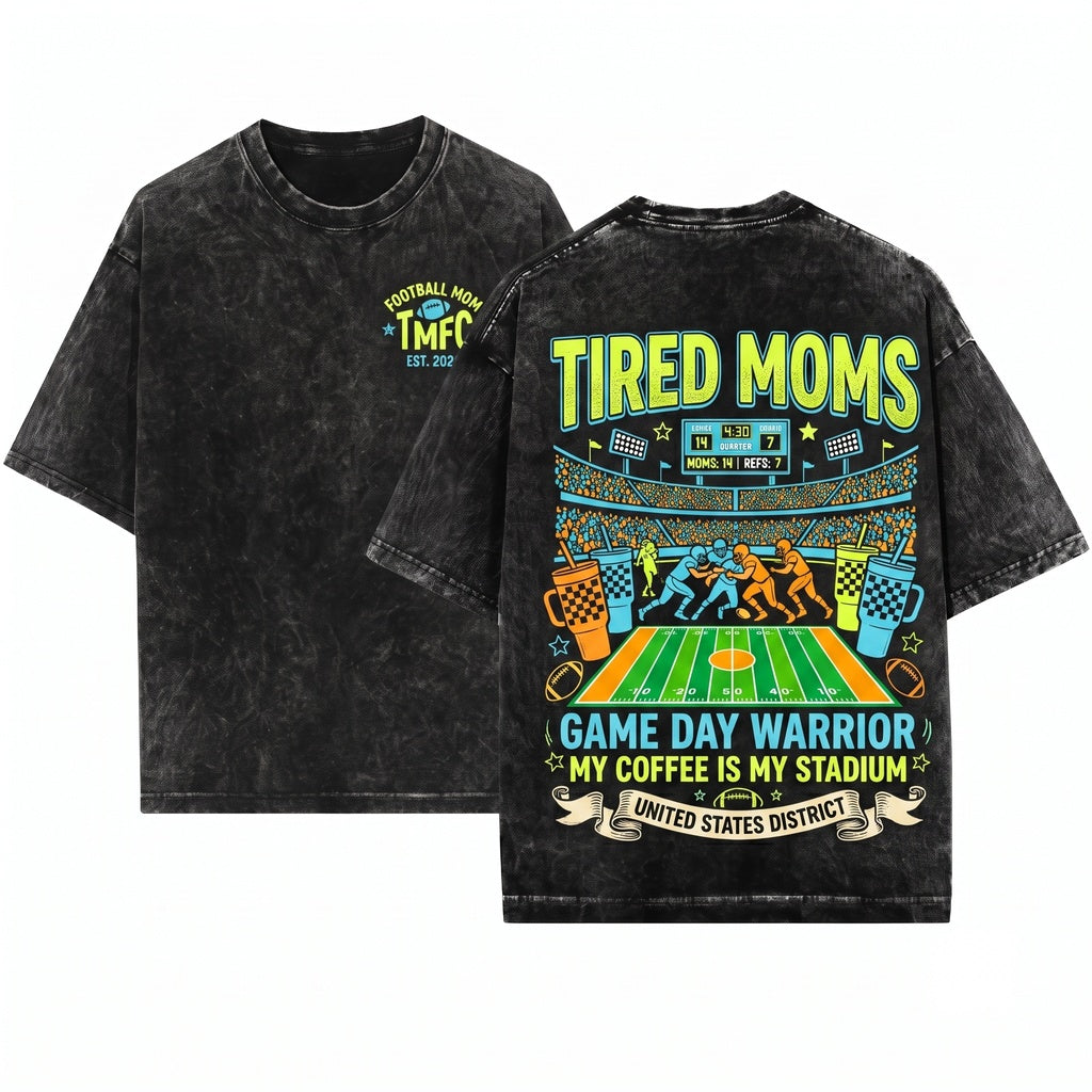 Tired Mama Football Club Hand Drawn Sports Game Day Trendy Gift Unisex Wash T-Shirt