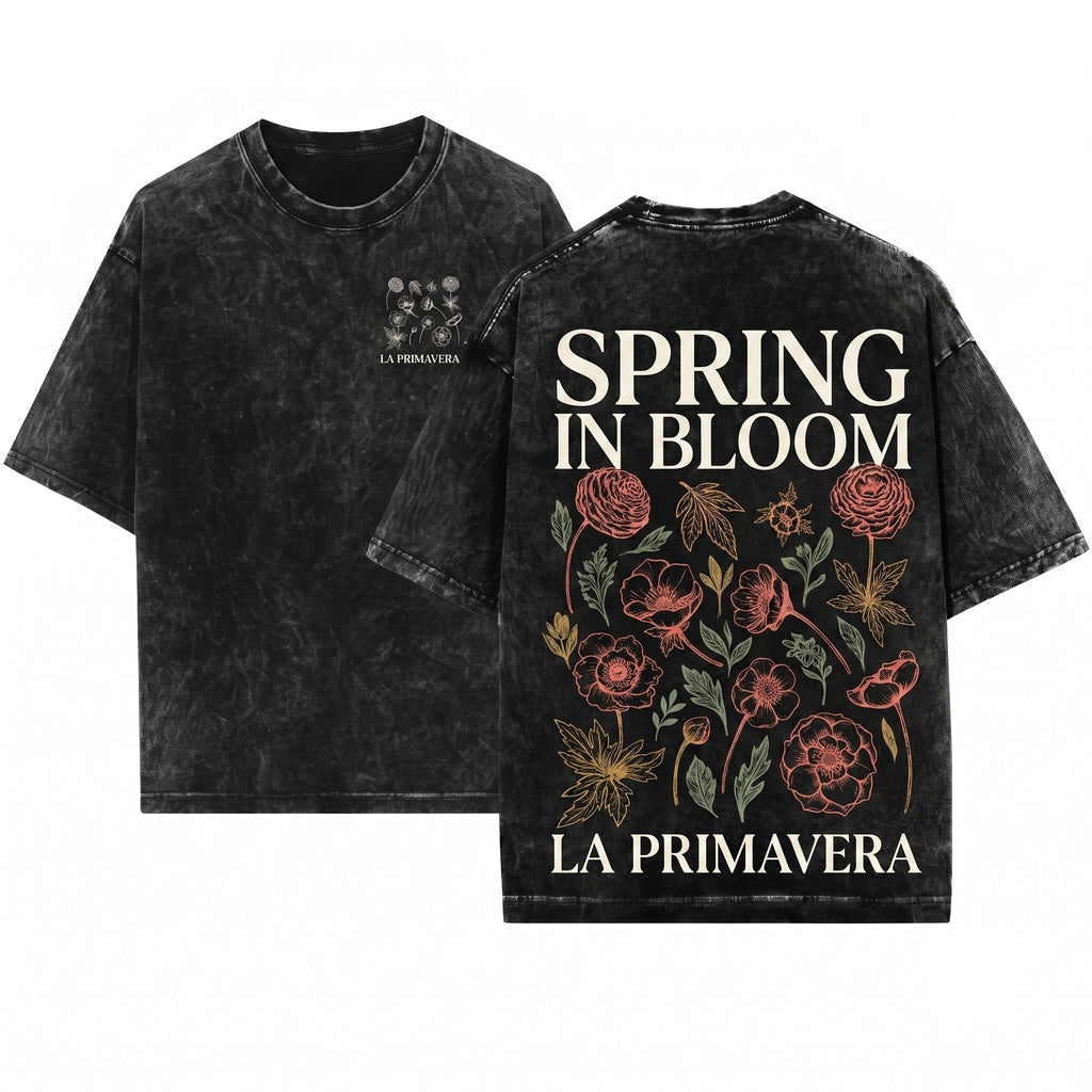 Spring Floral Botanical Italian La Primavera Graphic Unisex Wash T-Shirt