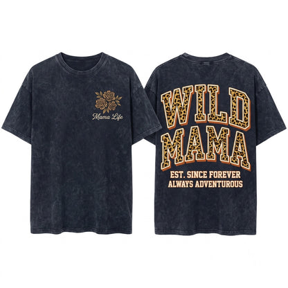 Mama Leopard Print Garment Dyed Gift Unisex Wash T-Shirt
