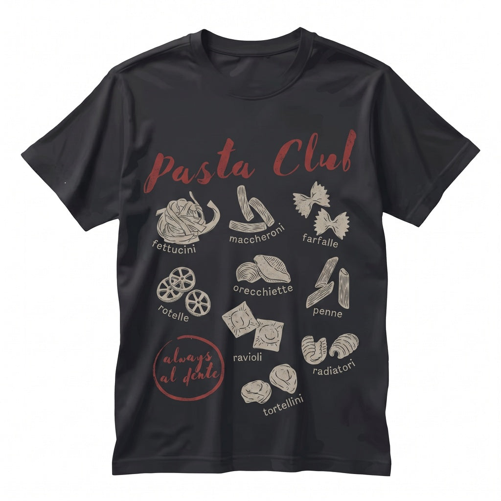 Italian Pasta Types Graphic Noodle Varieties Culinary Foodie Chef Gift Top Unisex TShirt